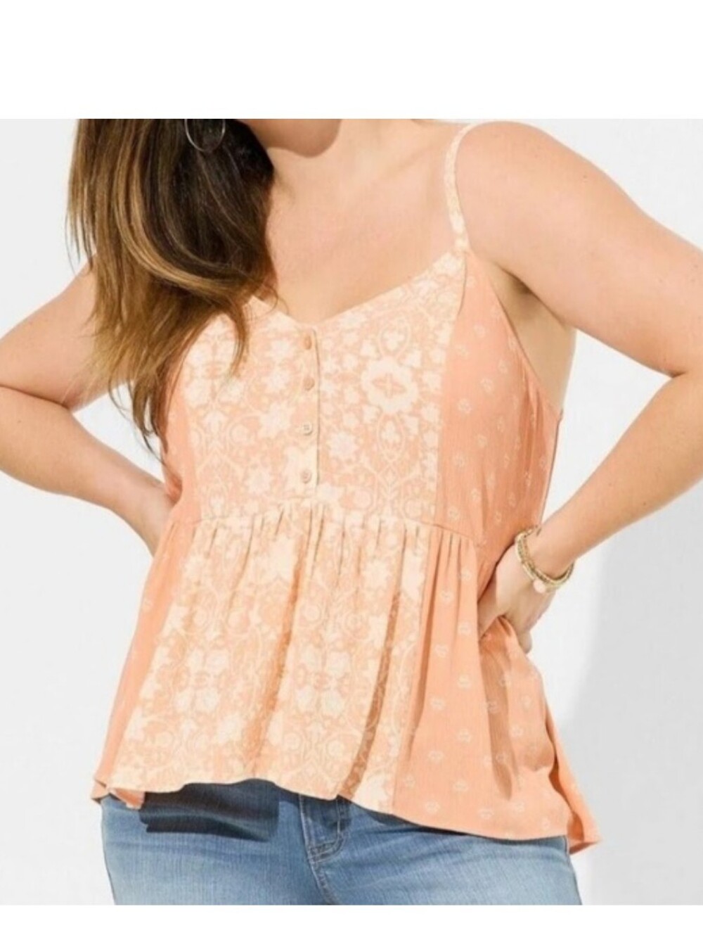 Torrid Peach Printed Babydoll Tank Top